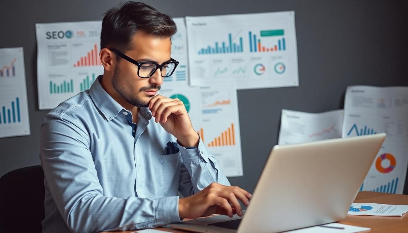 man working on laptop - the impact of eeat on search results