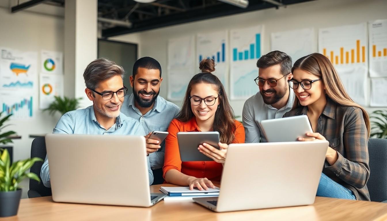 people with digital devices - improving small business visibility online