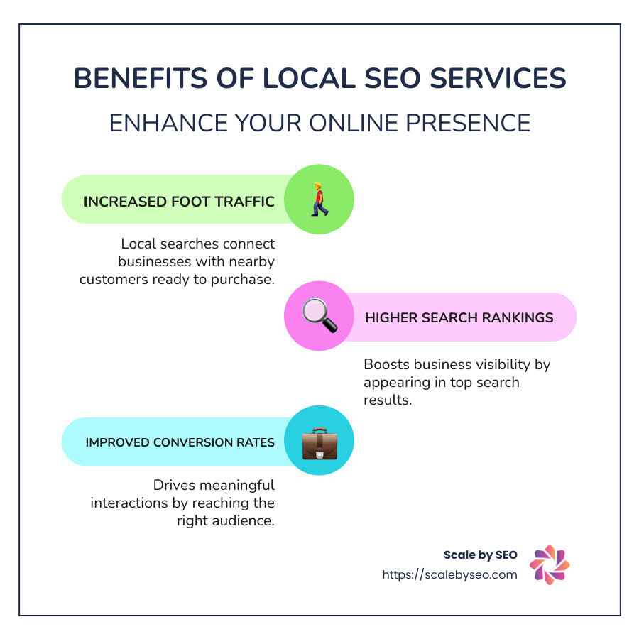 Detailed infographic highlighting local SEO benefits, including traffic increase and conversion rate improvement - seo services near me infographic infographic-line-3-steps-colors