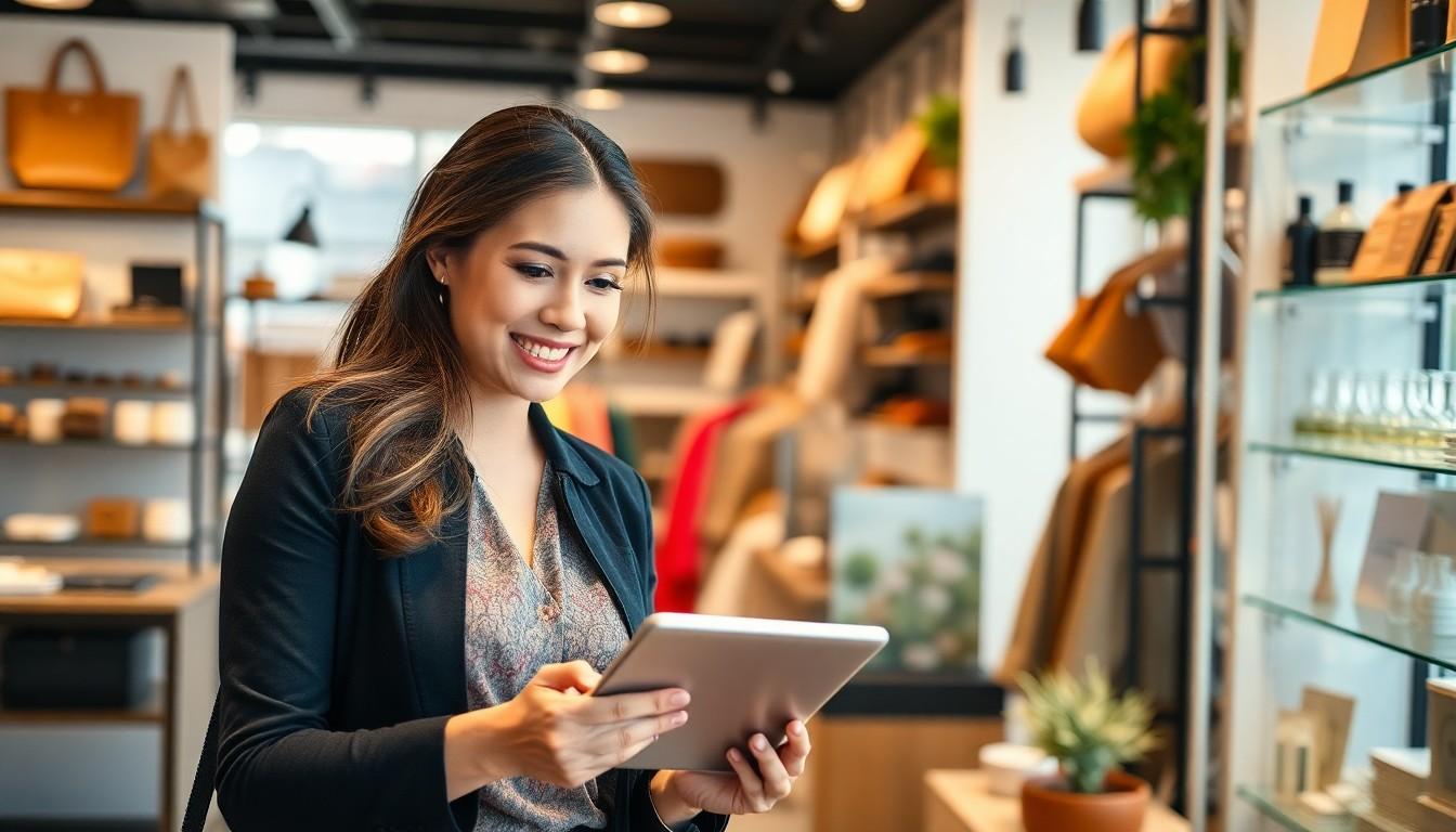 woman with tablet in local shop - local SEO and Google Business Profile optimization