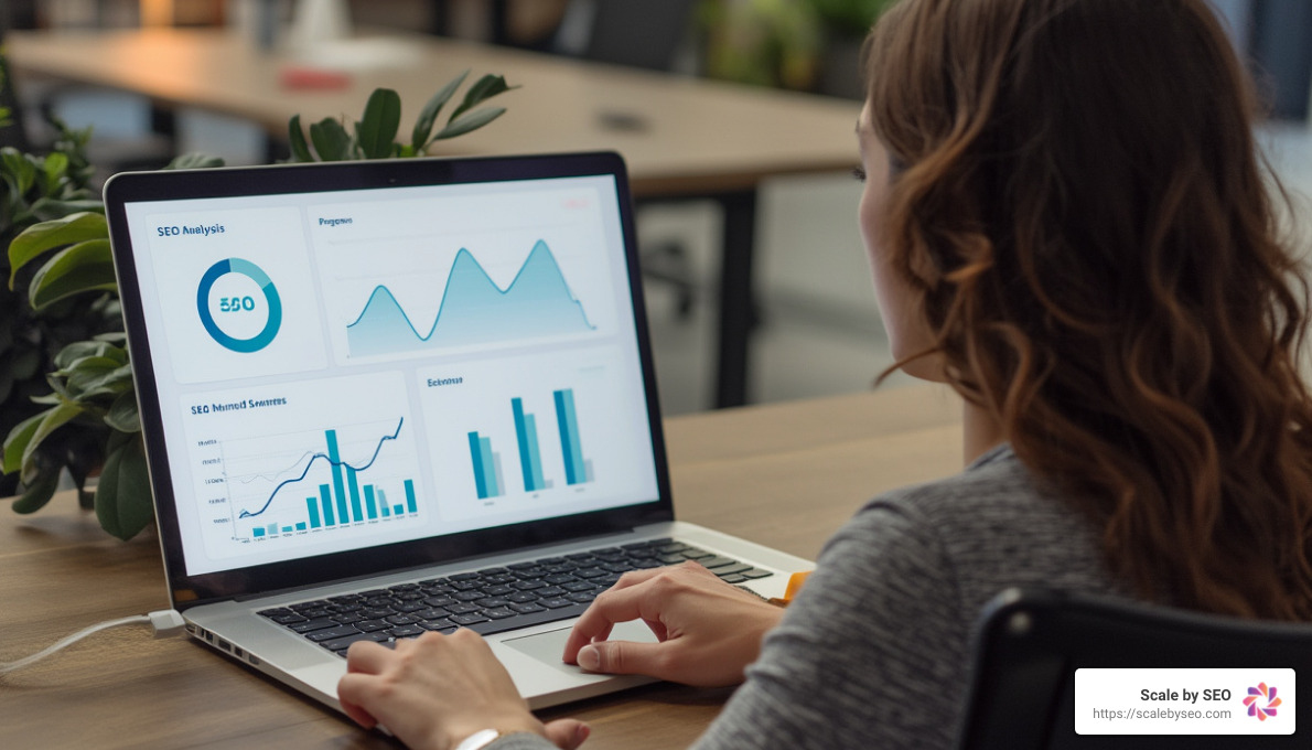 woman doing SEO analysis on laptop - seo services near me