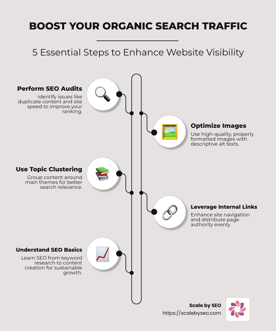 Detailed steps to increase organic search traffic - Increase organic search traffic infographic infographic-line-5-steps-neat_beige