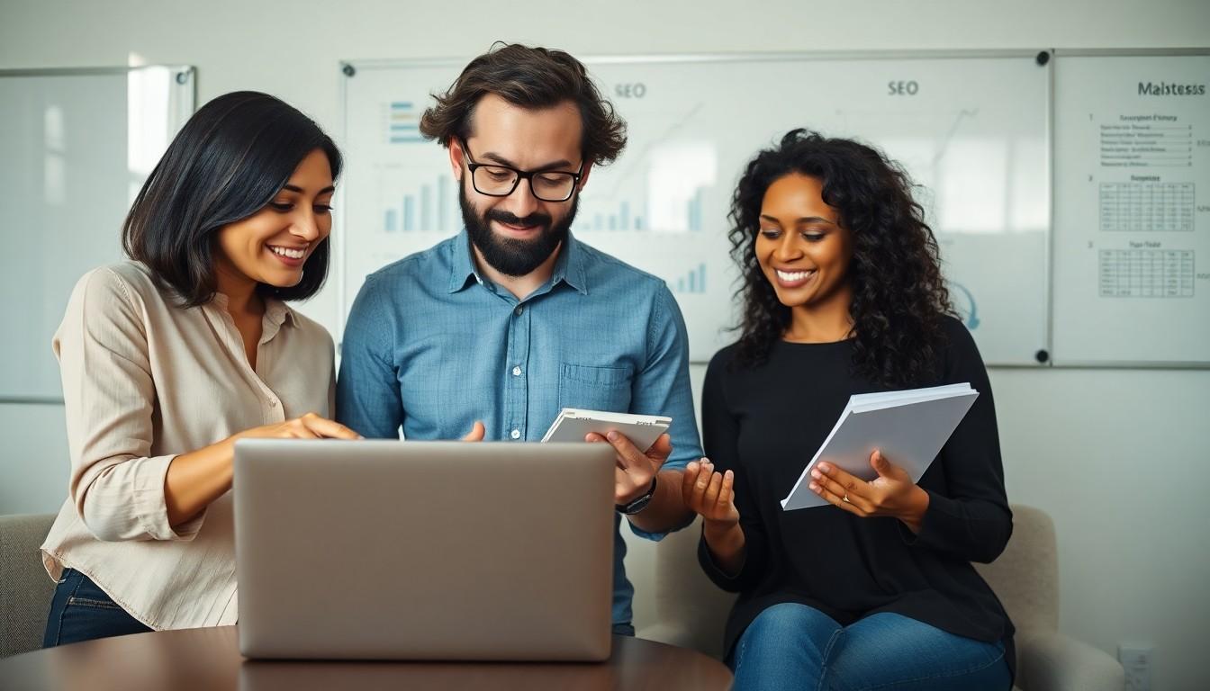 people looking at a laptop - local seo consulting services near me