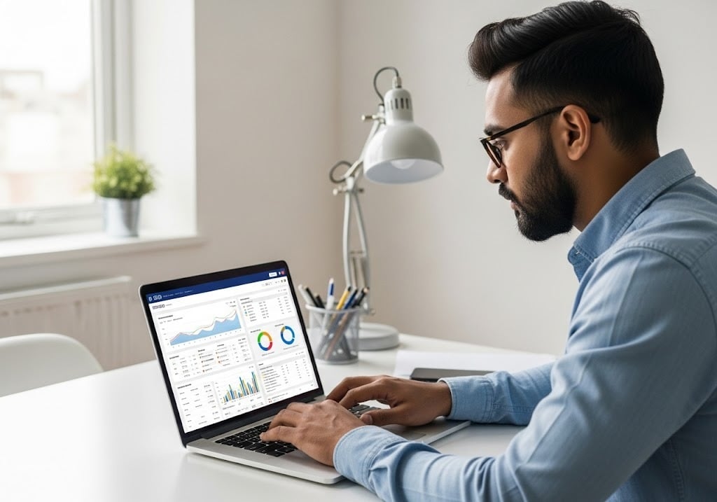 man researching on the internet