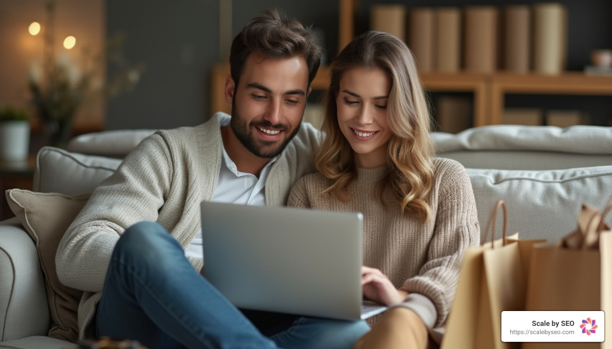 realistic photo of man and woman shopping online - best practices for ecommerce sites