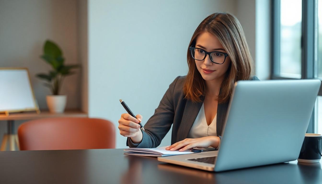 woman writing notes - man working on laptop - local seo consulting services near me