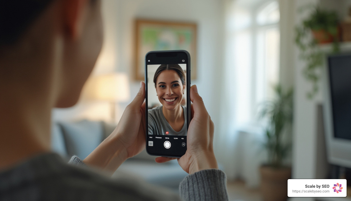 Person recording self video - content marketing strategy example Person recording self video - content marketing strategy example