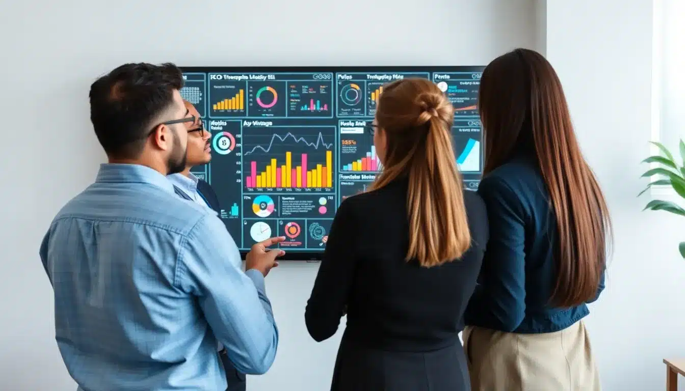 people looking at seo charts - ai overviews in seo 2025