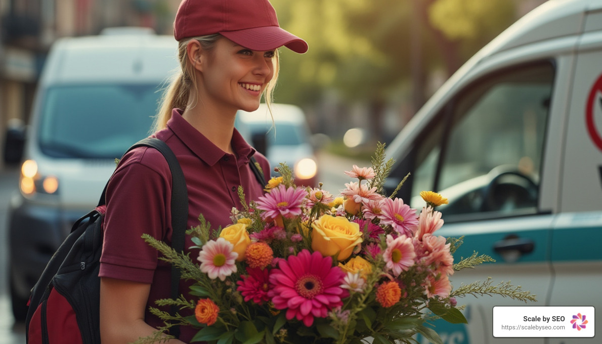 realistic photo of flower delivery service - seo services near me