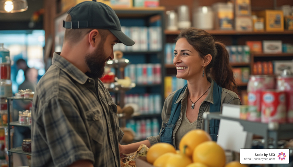 realistic photo of person selling in shop - content marketing strategy example realistic photo of person selling in shop - content marketing strategy example