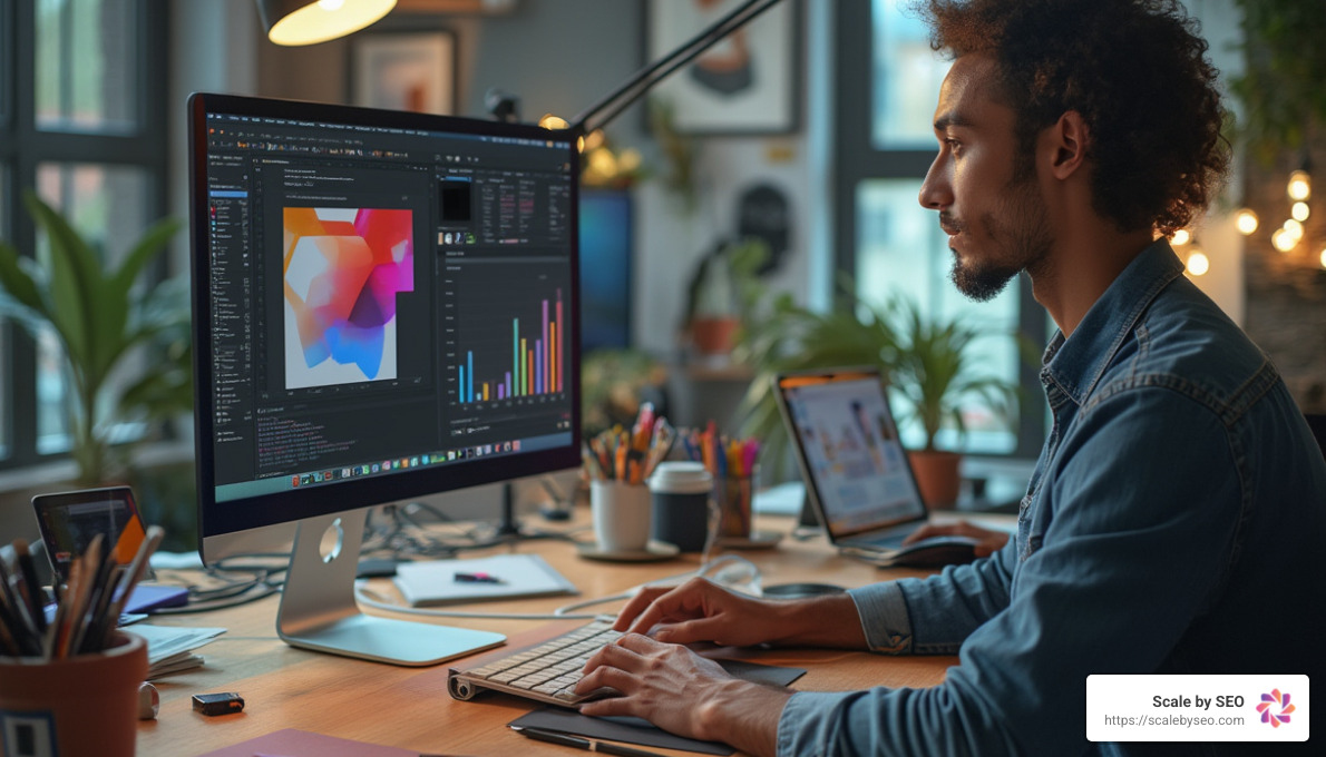 realistic photo of graphic designer - internet marketing solutions