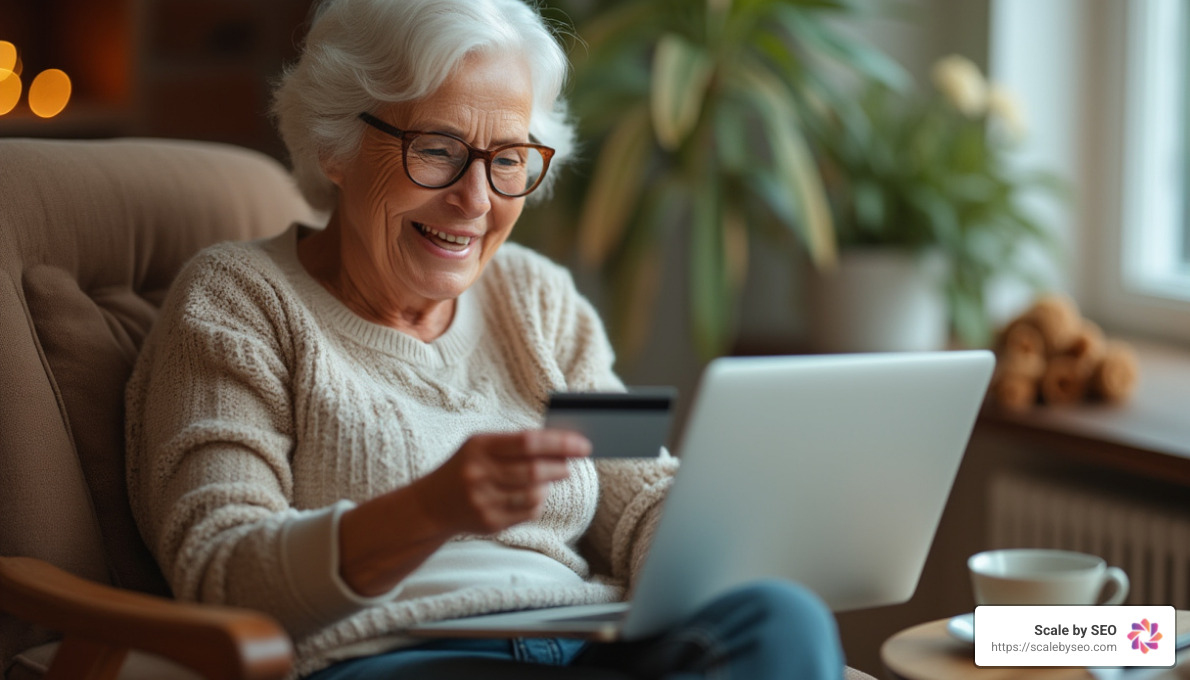 Realistic photo of an old woman shopping online - best practices for ecommerce sites