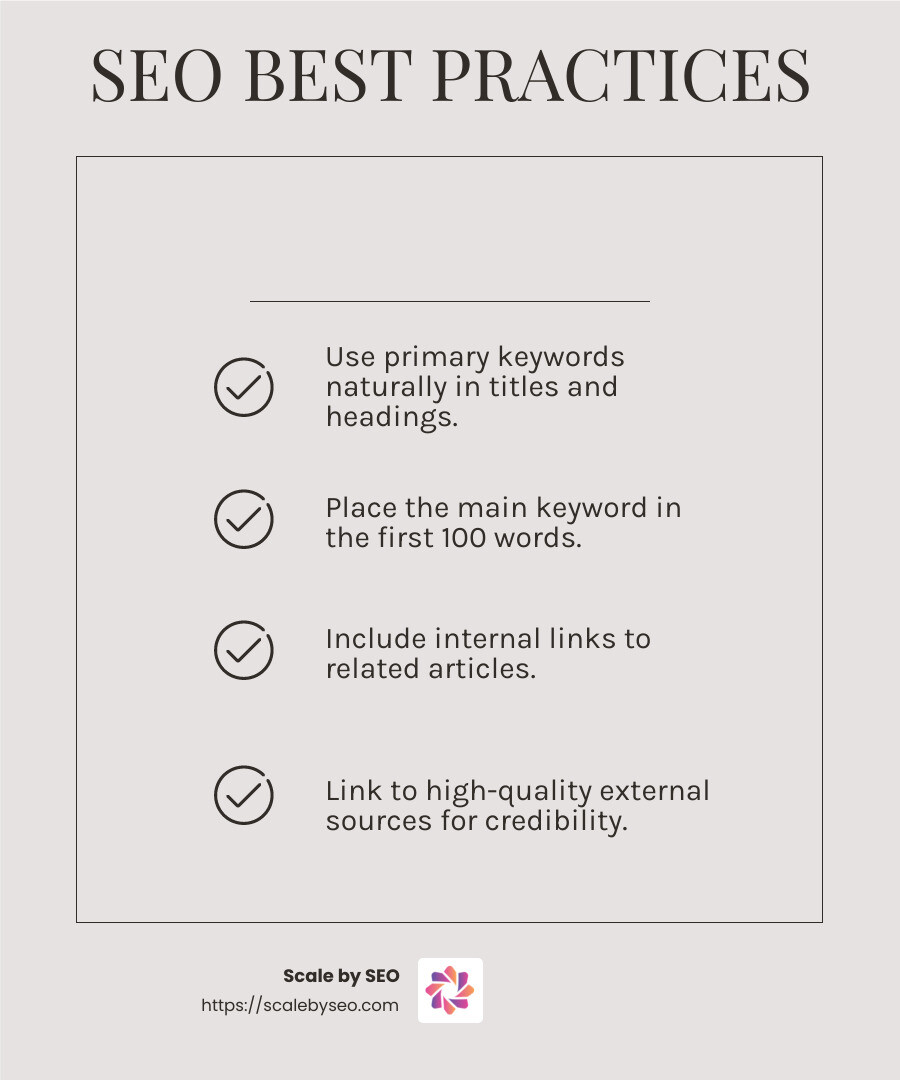 Effective keyword placement can improve search visibility - Improve search rankings infographic checklist-light-beige