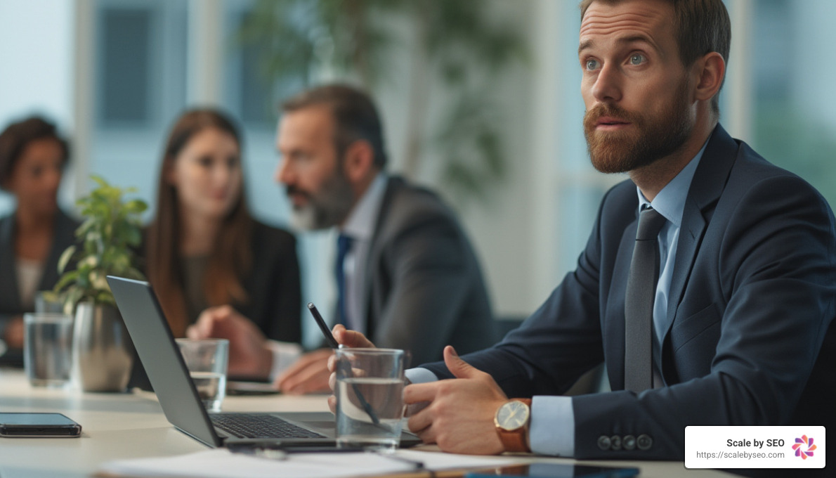 Realistic photo of man in a meeting with office employees - Boost website traffic