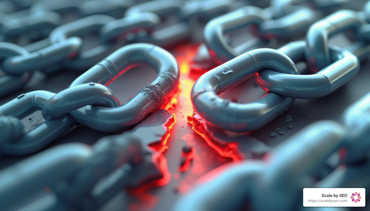 3D illustration of broken links being repaired and reconnected, symbolizing the recovery of lost backlinks and restoration of link equity - find backlinks free