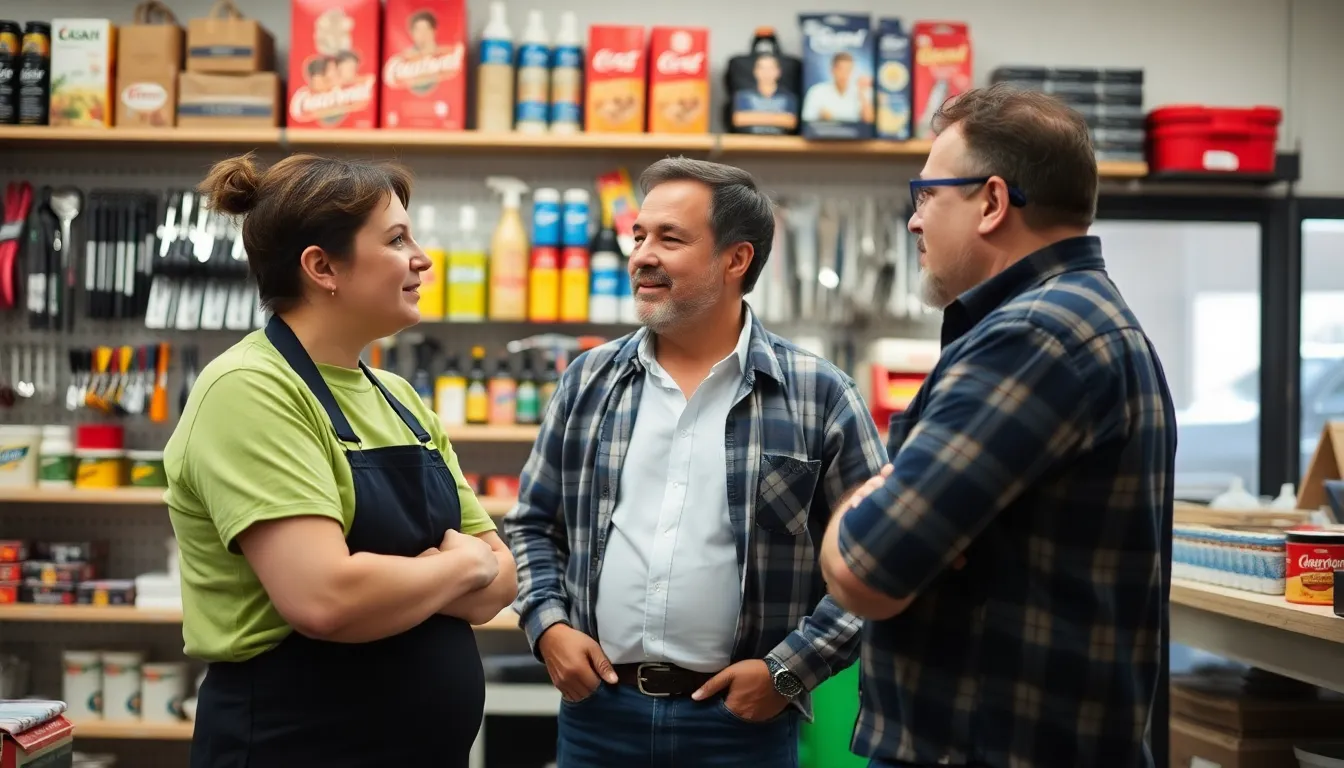people talking in a shop - Best Way to Show Up in Local Searches Near Me