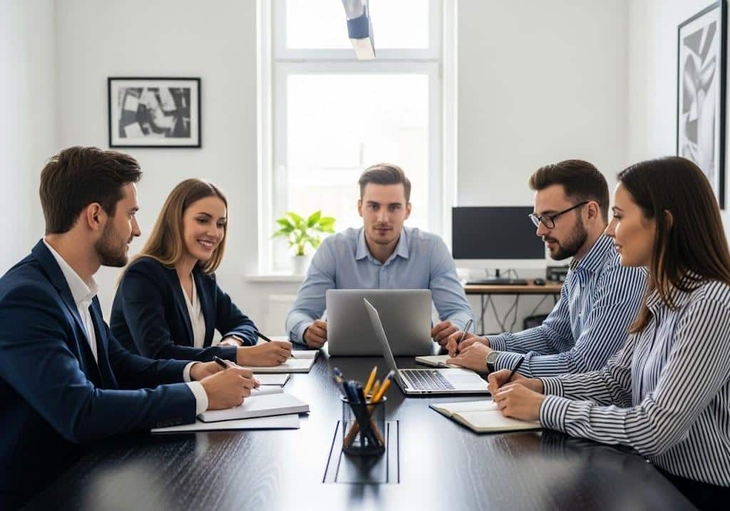 Business meeting among professionals planning digital growth strategies with SEO agencies for SMBs