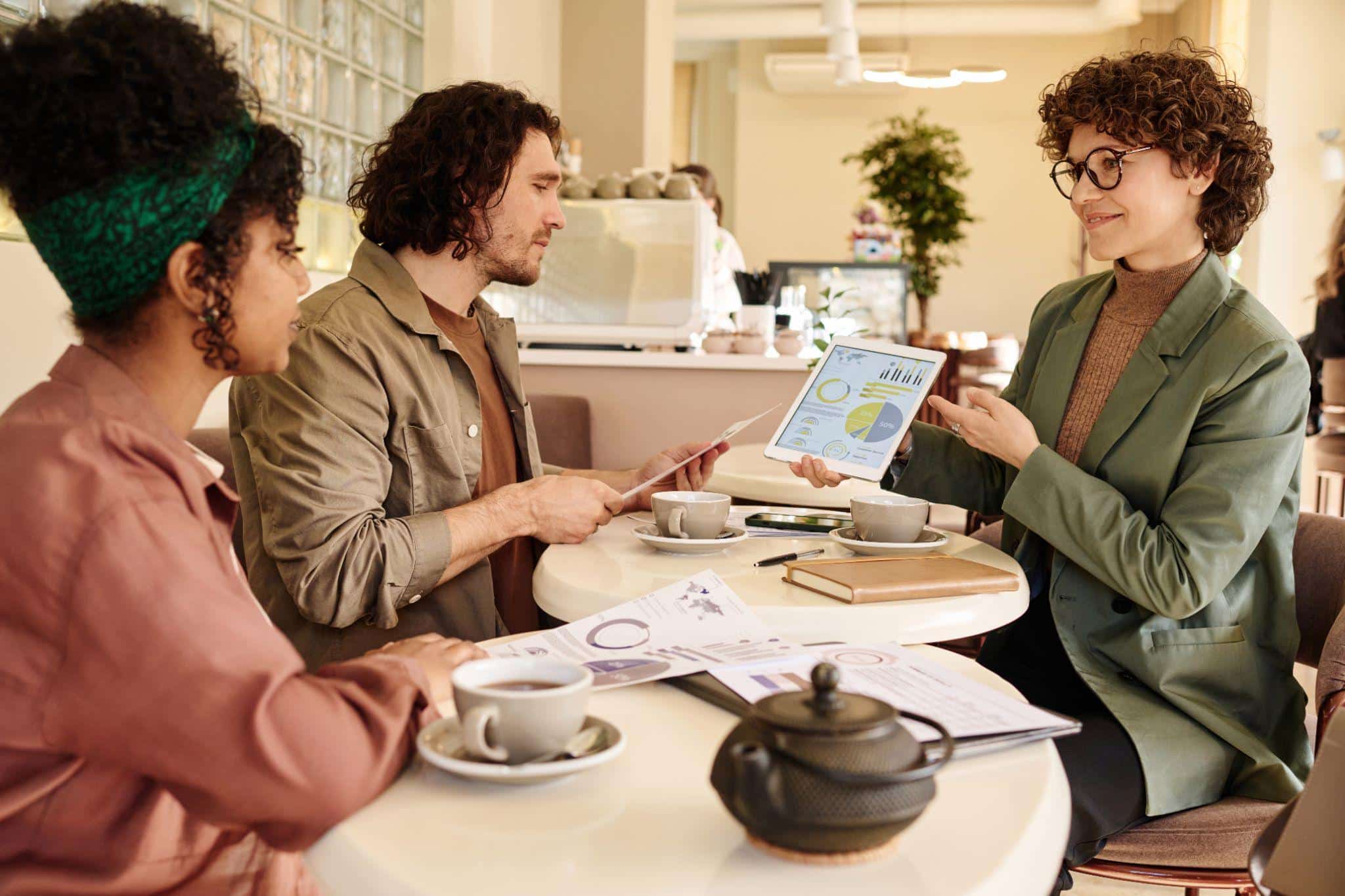 colleagues discussing business plan